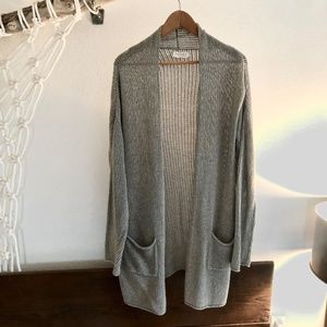 Long Loose Knit Open Cardigan with Side Slits